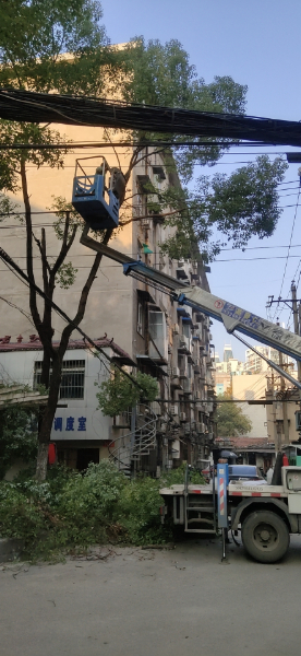 18米高空车砍树施工现场，效率高